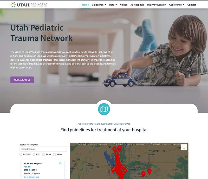 homepage of the Utah Pediatric Trauma Network website